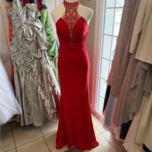 Mon Cheri Elegant Red Prom Gown